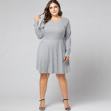 Women Plus Size Midi Dresses Long Sleeve Crew Neck Ruffle Dress