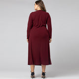 Women Plus Size Maxi Dresses Autumn Long Sleeve V-neck Pencil Dress