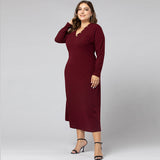 Women Plus Size Maxi Dresses Autumn Long Sleeve V-neck Pencil Dress