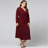 Women Plus Size Maxi Dresses Autumn Long Sleeve V-neck Pencil Dress