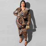 Women Plus Size Jumpsuits Deep V Neck Tight Sheath Sexy Printed Jumpsuit