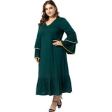 Women Plus Size Maxi Dressesv Collar Large Swing Lotus Leaf Dress