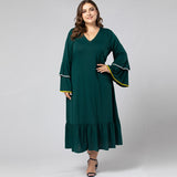 Women Plus Size Maxi Dressesv Collar Large Swing Lotus Leaf Dress