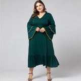 Women Plus Size Maxi Dressesv Collar Large Swing Lotus Leaf Dress