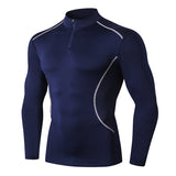 Moisture Wicking Shirts Men's Autumn and Winter Stand Collar Workout Clothes High Elastic Quick-Drying Tight Clothes