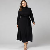 Women Plus Size Maxi Dresses Elegant Long Sleeve Stretch Turtleneck Sweaters Dress