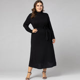 Women Plus Size Maxi Dresses Elegant Long Sleeve Stretch Turtleneck Sweaters Dress