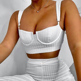 Women Top & Pant 2 Piece Set Spring Camisole Slim Vest High Waist Wide Leg Pants Casual Suit