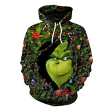 Ugly Christmas Sweater Green Fur Monster 3D Digital Printing Couple Long-Sleeved Sweater Hooded Pullover