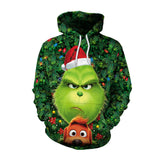 Ugly Christmas Sweater Green Fur Monster 3D Digital Printing Couple Long-Sleeved Sweater Hooded Pullover