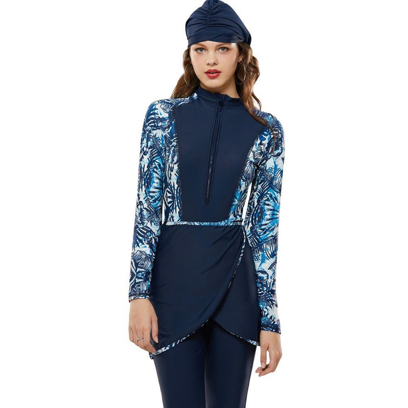 Burkini Swimwear Muslim Fashion Outfits Conservative Printed Slim Split Swimsuit Beachwear Women