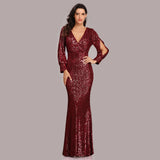 Mariah Carey See through Dress Solid Color plus Size Long Sleeve Sequined Fishtail Evening Dress