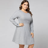 Women Plus Size Midi Dresses Long Sleeve Crew Neck Ruffle Dress