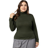 Women Plus Size Tops Autumn Leisure Pullover Long Sleeve Turtleneck Slim T-shirt for Women