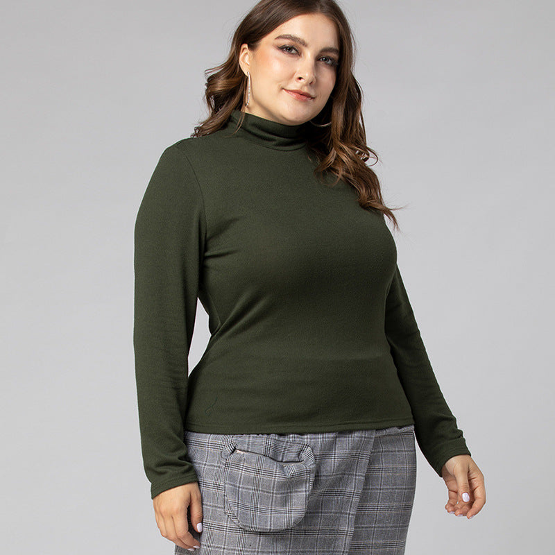 Women Plus Size Tops Autumn Leisure Pullover Long Sleeve Turtleneck Slim T-shirt for Women