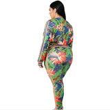 Women plus Size Co-Ords Zipper Tights Printed Fashion Casual Two-Piece Suit