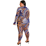 Women Plus Size Jumpsuits Deep V Neck Tight Sheath Sexy Printed Jumpsuit