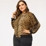 Women Plus Size Jackets Autumn and Winter Long Sleeves Leopard Print Jacket Coat for Women