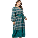 Women Plus Size Maxi Dresses Plaid Stitching Contrasting-Color Dress