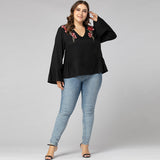 Women Plus Size Tops Autumn and Winter Long Sleeves V-neck Loose T-shirt for Women