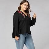 Women Plus Size Tops Autumn and Winter Long Sleeves V-neck Loose T-shirt for Women