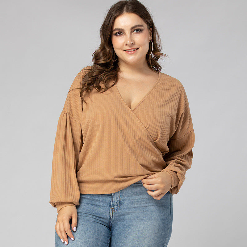 Women Plus Size Tops Spring Pullover V-neck Loose T-shirt for Women