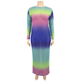 Women Plus Size Maxi Dresses Colorful Striped Printed Autumn Maxi Dress