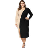 Women Plus Size Maxi Dresses Sexy Long Sleeve V-neck Pencil Dress