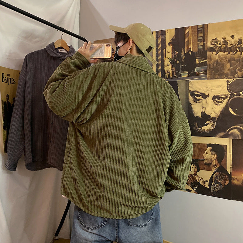 Corduroy Patch Jacket Loose Men's and Women's Corduroy Long-Sleeved Shirt