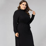 Women Plus Size Maxi Dresses Elegant Long Sleeve Stretch Turtleneck Sweaters Dress