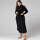 Women Plus Size Maxi Dresses Elegant Long Sleeve Stretch Turtleneck Sweaters Dress