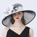 Kentucky Derby Hats Mesh Flower Decoration Broad-Brimmed Hat