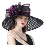 Kentucky Derby Hats Mesh Flower Decoration Broad-Brimmed Hat