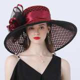 Kentucky Derby Hats Mesh Flower Decoration Broad-Brimmed Hat