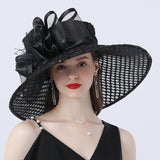 Kentucky Derby Hats Mesh Flower Decoration Broad-Brimmed Hat