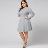 Women Plus Size Midi Dresses Long Sleeve Crew Neck Ruffle Dress