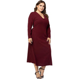 Women Plus Size Maxi Dresses Autumn Long Sleeve V-neck Pencil Dress