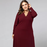 Women Plus Size Maxi Dresses Autumn Long Sleeve V-neck Pencil Dress