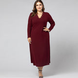 Women Plus Size Maxi Dresses Autumn Long Sleeve V-neck Pencil Dress