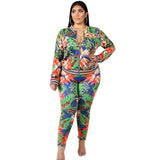 Women plus Size Co-Ords Zipper Tights Printed Fashion Casual Two-Piece Suit