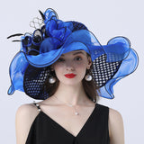 Kentucky Derby Hats with Mesh Flower Decoration Broad-Brimmed Hat