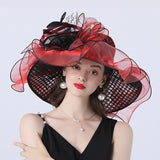 Kentucky Derby Hats with Mesh Flower Decoration Broad-Brimmed Hat