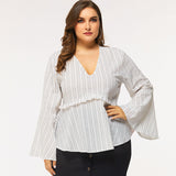 Women Plus Size Tops Autumn Sexy Pullover V-neck Slim Shirt for Women