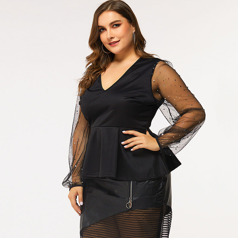 Women Plus Size Tops Sexy Pullover Long Sleeve V-neck Slim Fit Shirt for Women