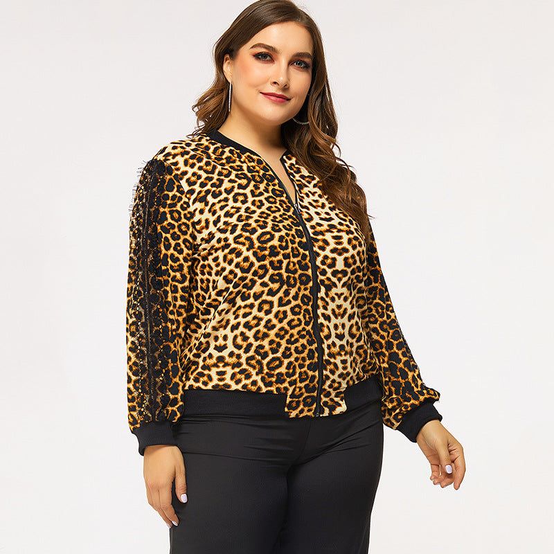 Women Plus Size Jackets Autumn and Winter Long Sleeves Leopard Print Jacket Coat for Women