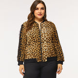 Women Plus Size Jackets Autumn and Winter Long Sleeves Leopard Print Jacket Coat for Women