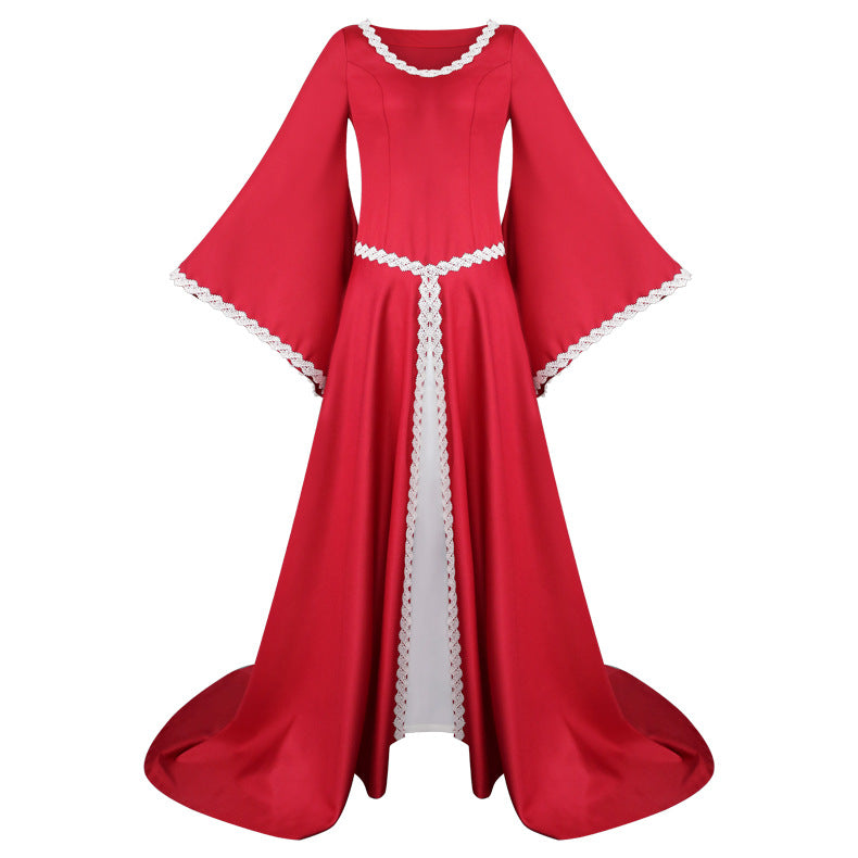 Vintage Empire Waist Dress Women's V-neck Medieval Performance Wear Dress