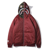 Shark Print Hoodie Men's and Women's Winter Embroidery Camouflage Stitching Hat Cotton-Padded Coat