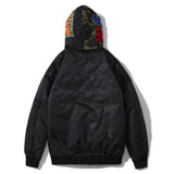 Shark Print Hoodie Men's and Women's Winter Embroidery Camouflage Stitching Hat Cotton-Padded Coat