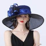 Kentucky Derby Hats Mesh Flower Decoration Broad-Brimmed Hat